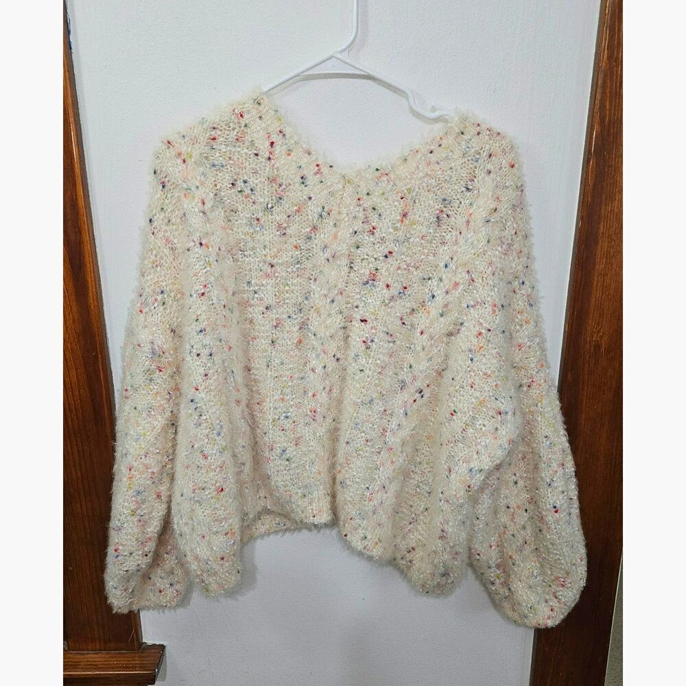 POL Anthropologie Oversized Multi Color Confetti Cream V-Neck Sweater Size Small - Picture 4 of 7
